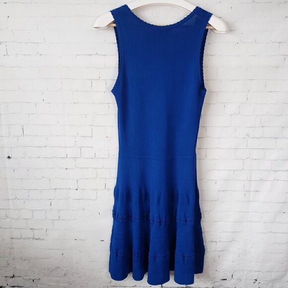Carven Dress Size L Royal Blue Sleeveless Stretch Knit Body Con Fit Flare Hem - Picture 6 of 8